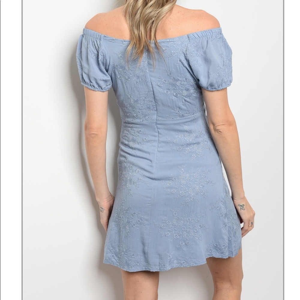 Baby Blue On/Off Shoulder Mini Dress S M L - Picture 2 of 5